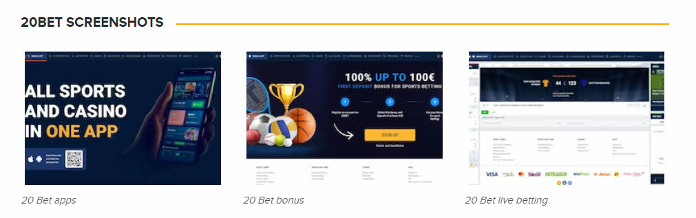 20Bet web interface