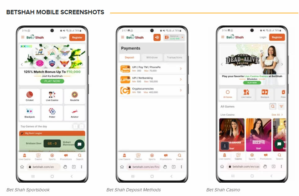 BETSHAH MOBILE SCREENSHOTS